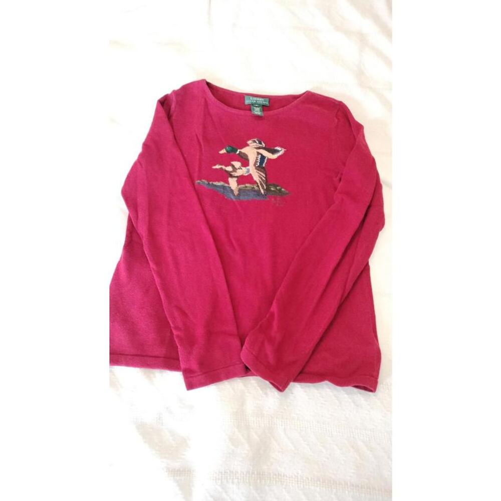VTG Lauren Ralph Lauren Duck Hunter Intarsia Sweater Red cotton Medium - Picture 4 of 16